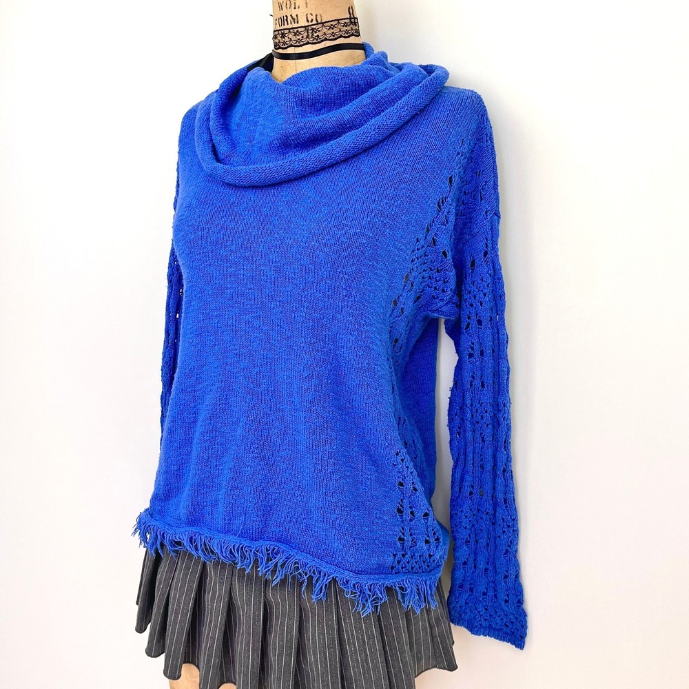 Chico's Womens L Crochet Sweater Fringe Cowl Neck Vintage Layering Retro - Picture 3 of 7